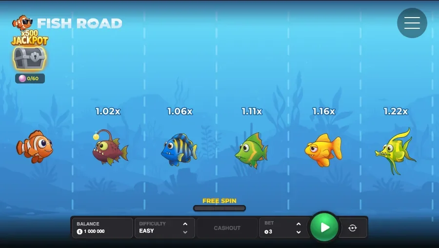 Schermata di Fish Road con posizioni dei moltiplicatori sott’acqua