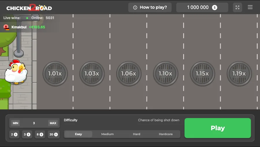 Chicken Road 2.0 interface with road lanes and cash-out controls